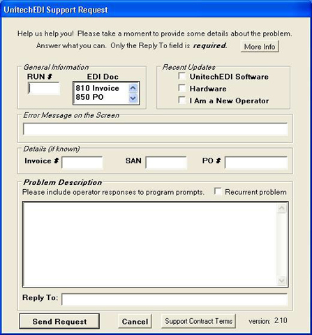 Support Request form
